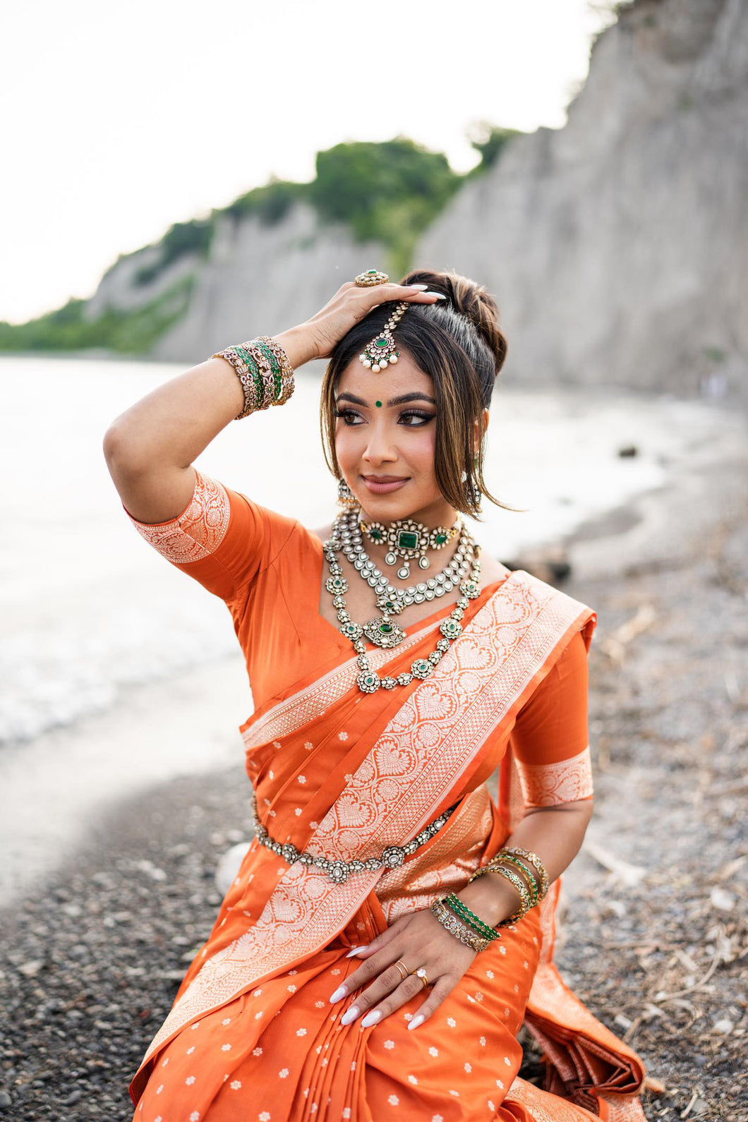 Burnt Orange Banarasi Saree