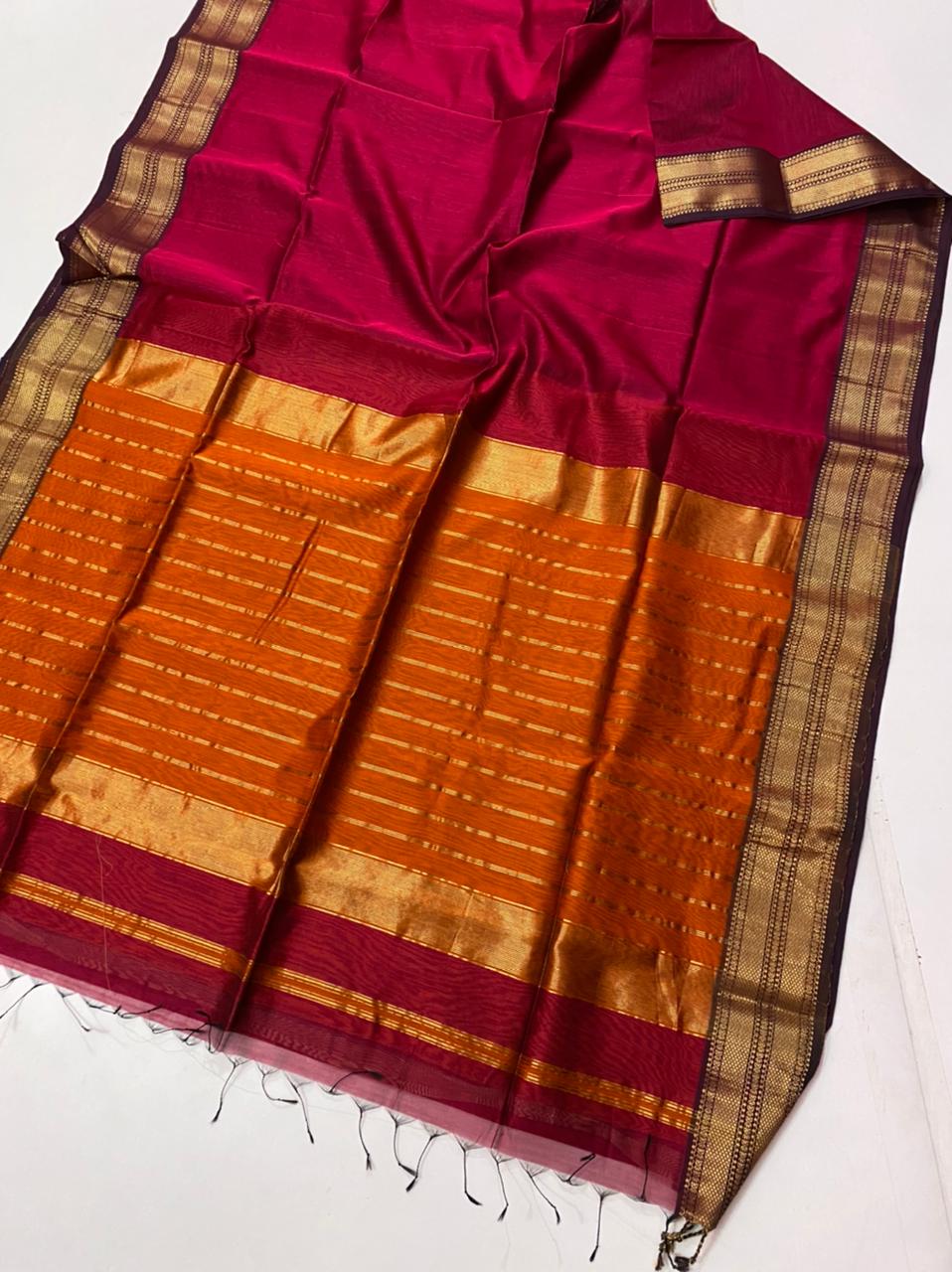 Magenta and Orange Maheshwari Silk Cotton