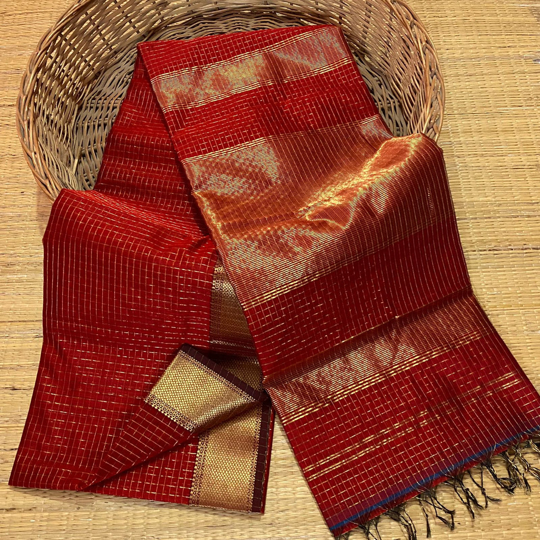 Red Maheshwari Silk Cotton