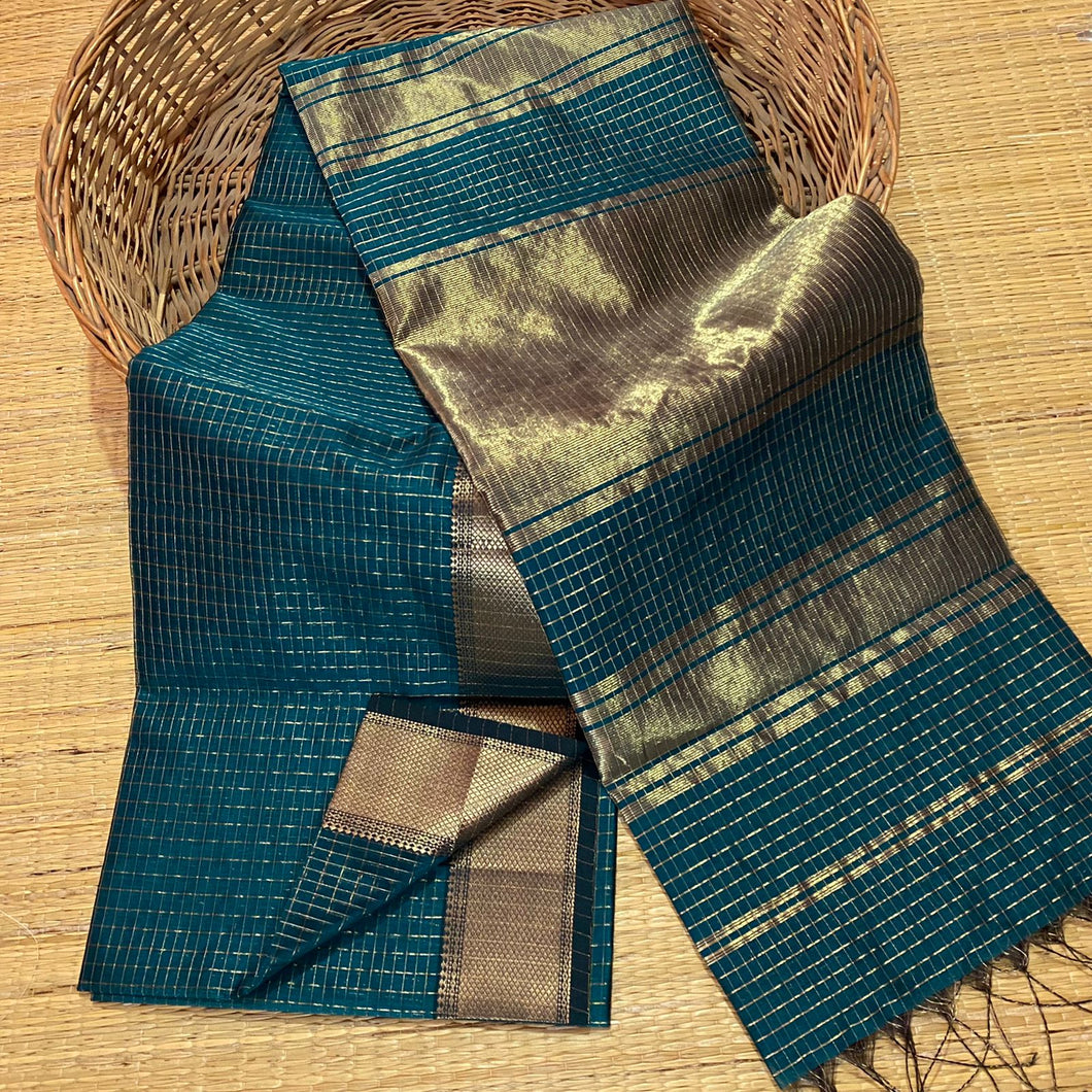 Teal Maheshwari Silk Cotton